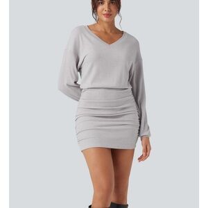 HALARA Light Gray V-Neck Dress